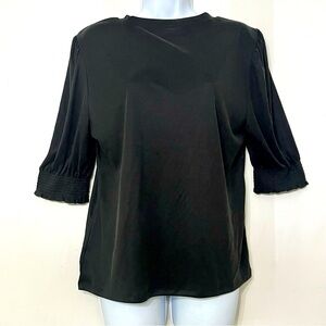 Lucky Brand Top Puff Sleeve NWT Black Large Stretchy Career Office Half Sleeve‎